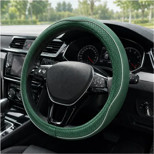 Vista 11 de Funda para volante de automóvil, 15 pulgadas, antideslizante, de cuero transpirable, protector de volante suave envolvente completo para hombres