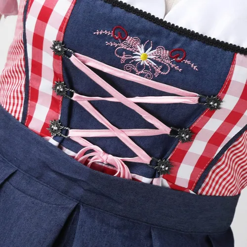 Vista 4 de BBAUER Vestido de Oktoberfest, Vestido de tirolesa para niña, Oktober tradicional para mujer, Vestidos alemanes tradicionales a cuadros, Cerveza