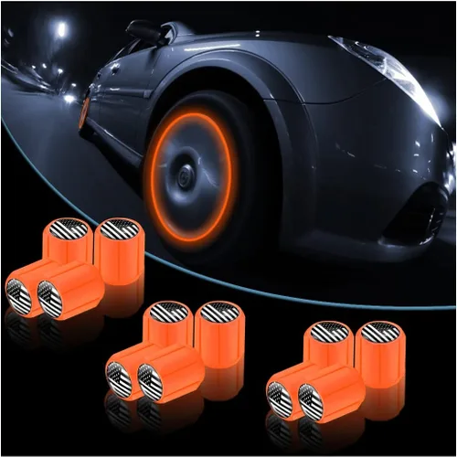 Vista 14 de 12 tapones fluorescentes para válvulas de neumáticos, resistentes a la corrosión, para automóvil, con forma de calavera iluminada luminosa que