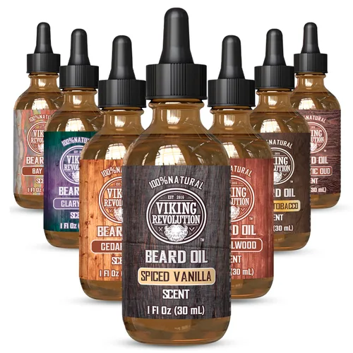Vista 15 de Viking Revolution Aceite de barba de ron de bahía para hombres, suavizante y acondicionador natural con aceites de argán y jojoba para fortalecer e