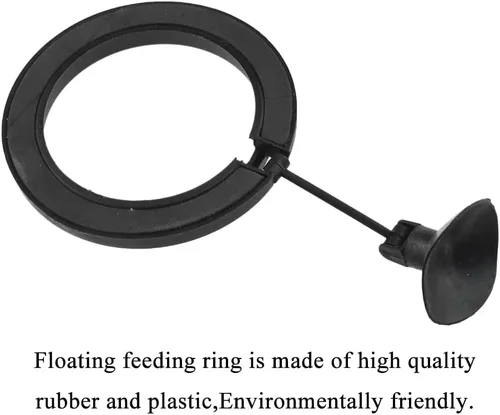Vista 3 de 2 anillos de alimentación de peces de forma mixta de color negro, círculo flotante de alimentador de alimentos con ventosa para peces, tanque