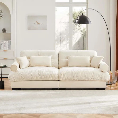 Vista 3 de Sofá biplaza de 93.7 pulgadas, sofá modular de 2 plazas, sofás seccionales grandes de color beige y blanco para sala de estar, juego de sofá
