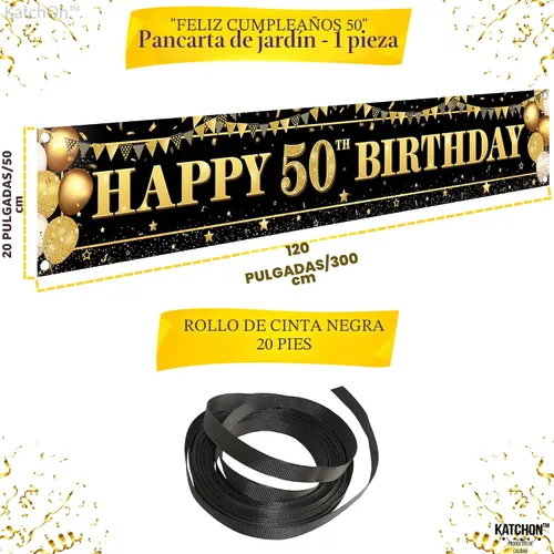 Vista 2 de KatchOn, Cartel de feliz cumpleaños 50 extra grande – 120 x 20 pulgadas Decoraciones de cumpleaños 50 para mujeres y hombres Cartel de feliz