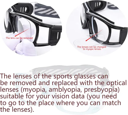 Vista 3 de Gafas deportivas – Gafas protectoras de baloncesto con lente extraíble y correa ajustable para gafas
