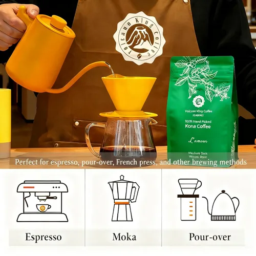 Vista 5 de Granos de café hawaianos Kona, 100% Kona sin mezcla, grado No. 1, tostado medio oscuro, de nuestra finca de café en Hawaii, suave y de baja acidez
