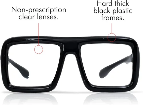 Vista 2 de Skeleteen Gafas gruesas negras de gran tamaño, marco cuadrado brillante, accesorio de disfraz de nerd, lentes transparentes para adultos y niños