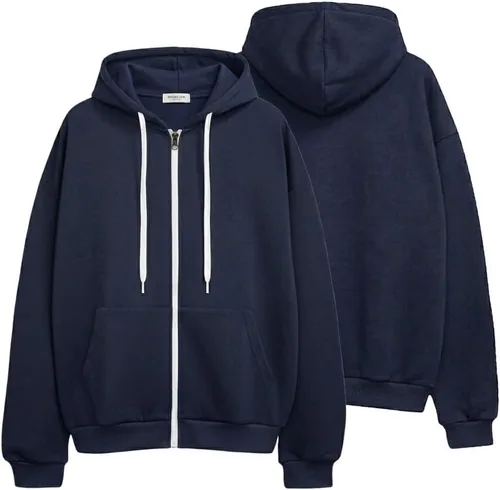 Vista 7 de Sudadera con Capucha con Cremallera de Talla Grande para Mujer, Chaqueta Ligera Suave Holgada con Hombros Caídos Gran tamaño_negro