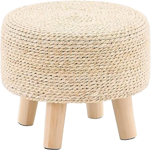 Vista 10 de Wimarsbon Reposapiés Otomán Rectangular de Hierba Marina Natural Reposapiés Pouf Otomanes con Patas de Madera Tejido a Mano Taburete Escalón