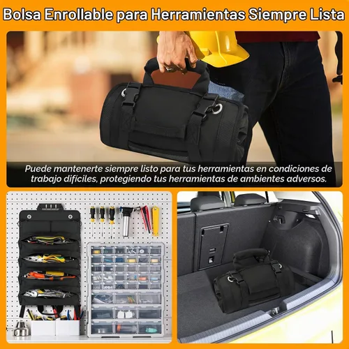 Vista 2 de Bolsa enrollable de herramientas, pequeña bolsa de herramientas enrollable con bolsas desmontables, organizador de bolsas de herramientas