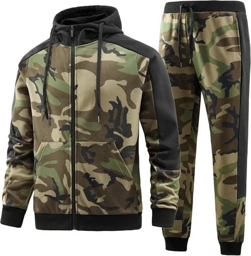 Vista 2 de ANOTWENER Trajes deportivos de 2 piezas para hombre, cuello alto, manga larga con bolsillos laterales dobles, chaqueta y pantalones deportivos