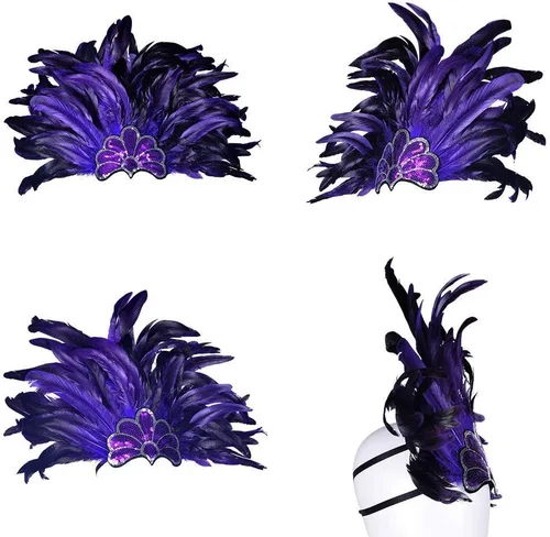 Vista 6 de HOMELEX Diadema de plumas negras para mujer diadema de carnaval diadema de concurso de los años 20 púrpura-1