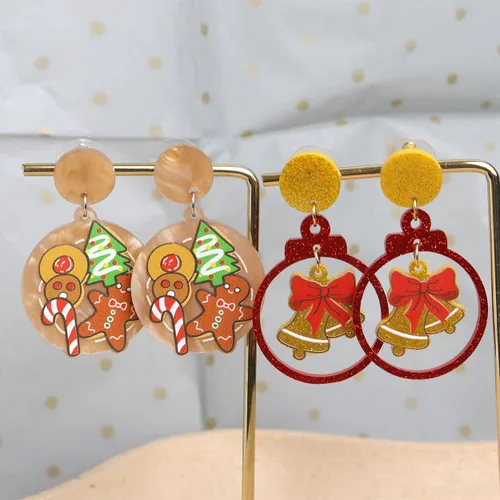 Vista 4 de Agriajun Juego de aretes de Navidad para mujer, lindo y divertido árbol de Navidad, copo de nieve, día festivo, juego de regalo para niñas