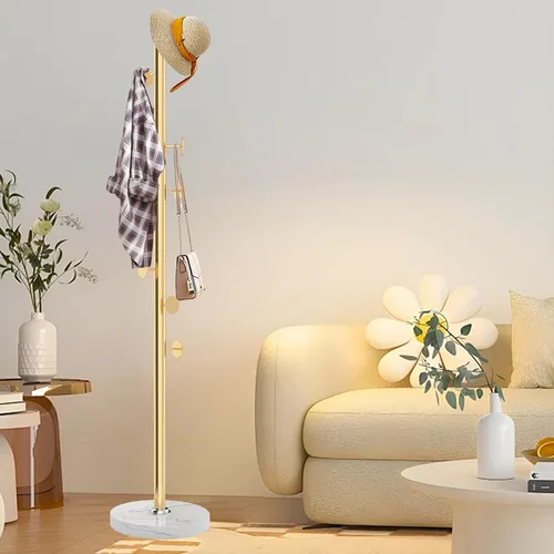Vista 8 de Perchero Moderno de Metal con Base de Mármol Natural, Perchero Resistente Independiente con 8 Ganchos, Percheros Dorados de Pie Soporte Tipo Árbol