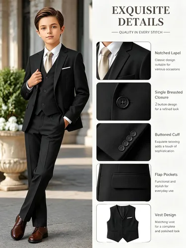 Vista 4 de Trajes para niños para portador de anillos de boda formal, traje de Negro (corbata)