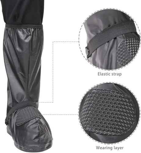 Vista 4 de DJZSSXLW - Fundas impermeables para zapatos de lluvia y nieve, botas de motocicleta para mujeres y hombres, color negro (XL)