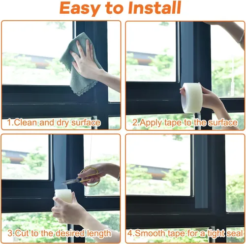 Vista 4 de YoleShy Cinta de sellado transparente para ventanas, 2 pulgadas x 30 yardas, sin residuos, cinta aislante de ventana resistente para puertas