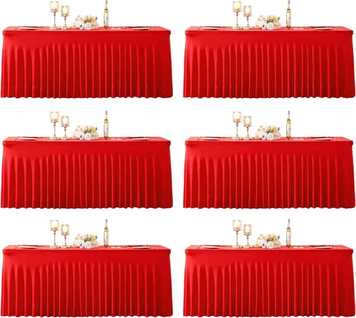 Vista 11 de Manteles de mesa de elastano azul bebé de 6 pies para mesas rectangulares, sin arrugas, rectangular, elástico, ajustable de 6 pies con falda