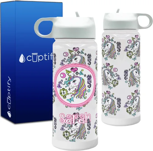 Vista 21 de Cuptify Botella de agua personalizada de unicornio con tapa y funda protectora de silicona, regalo personalizado para niñas que creen en la magia