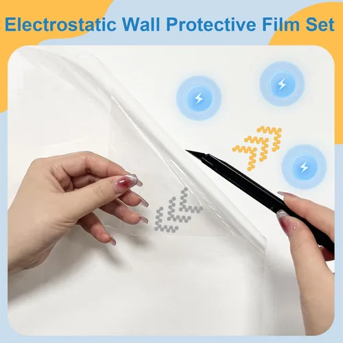 Vista 2 de Juego de 2 películas protectoras electrostáticas de pared con cortador de película, protector de pared transparente extraíble, película protectora