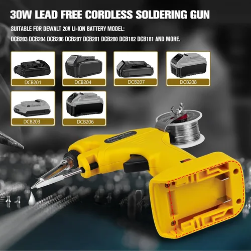Vista 4 de Kit de soldador inalámbrico para batería Dewalt de 20 V máximo, pistola de soldadura de 30 W, soldador de precalentamiento rápido de 30 segundos