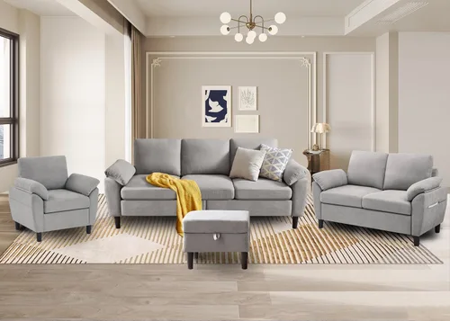 Vista 19 de Juego de sofás modulares de 3 piezas, sofás de 3 plazas en forma de L y sofá biplaza con sillón y otomana de almacenamiento para sala de estar Verde
