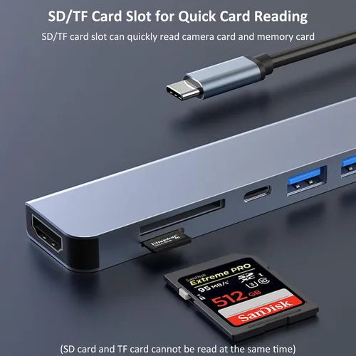 Vista 4 de Hub USB-C 7 en 1, adaptador multipuerto USB-C a HDMI con lector de tarjetas SD/MicroSD para iPhone/iPad, compatible con iPhone 15/16/17, MacBook