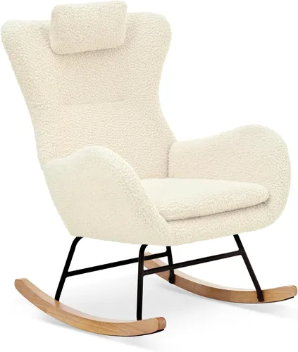 Vista 10 de CuisinSmart Mecedora tapizada de peluche para guardería, moderna silla mecedora con respaldo alto, mecedora interior para sala de estar, dormitorio