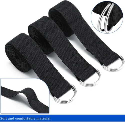 Vista 3 de Leyndo Correa de yoga para estirar, pilates, ejercicio, correas ajustables de 6 pies, cinturón de yoga no elástico con hebilla de anillo en D