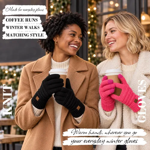 Vista 2 de Funky Junque Guantes de invierno para mujer – Lindos guantes de punto con forro polar para pantalla táctil y mensajería para mujeres, accesorios