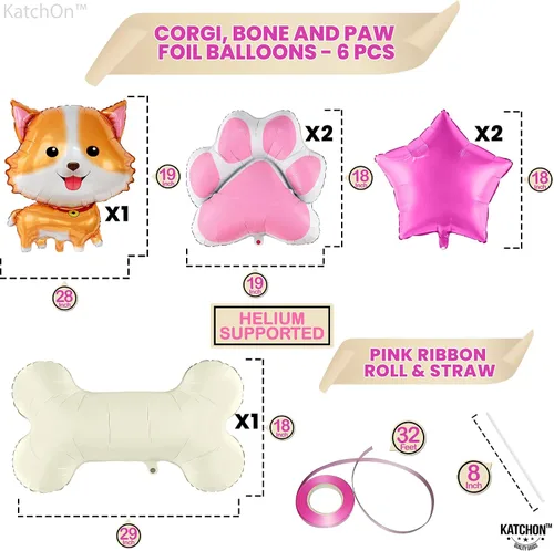 Vista 5 de KatchOn, Globo de perro para fiesta de cachorros, paquete de 14, globos de pata, globo de perro Globo rosa de hueso de perro para decoraciones