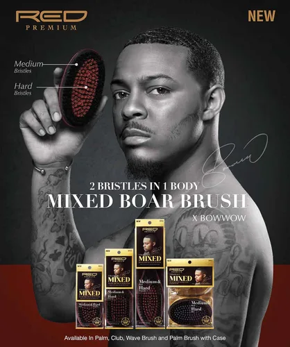 Vista 7 de Rojo Premium 2 cerdas en 1 cuerpo mixto Club Boar Brush X BowWow (medio y duro)