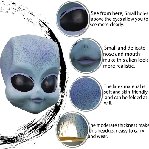 Vista 5 de ifkoo Máscara realista de látex para bebé alienígena, disfraz de Halloween para adultos, color azul (Alien)