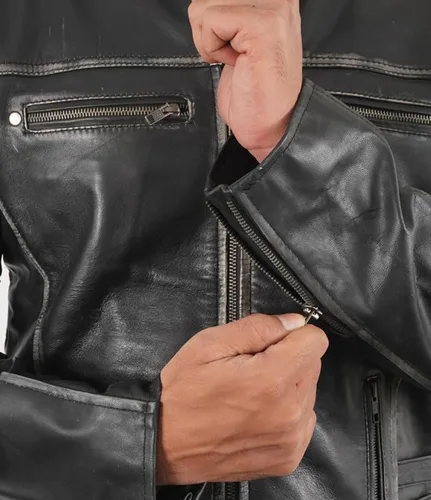 Vista 4 de NM-Fashions Chaqueta de cuero vintage Cafe Racer para hombre, chaqueta de carreras de motocicleta retro