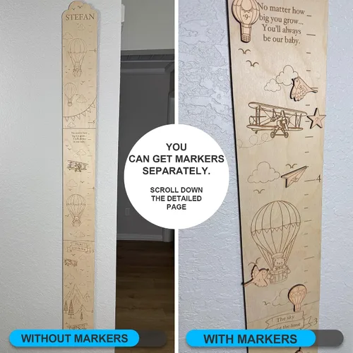 Vista 4 de Tabla de crecimiento de regla de madera personalizada para niños con marcadores de altura, tabla de crecimiento con nombre personalizado, decoración