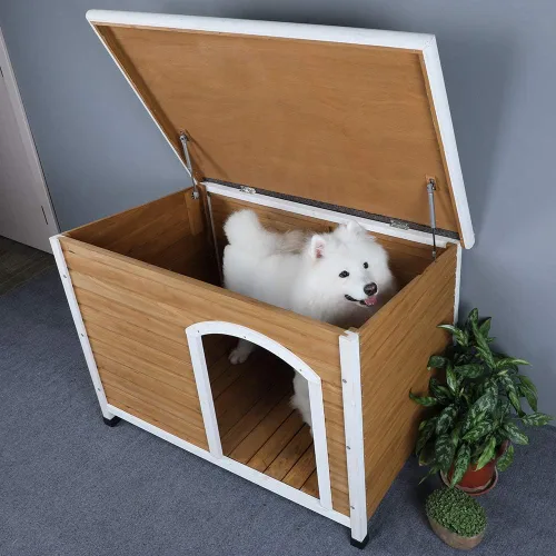 Vista 5 de Petsfit - casetas cuchas de madera para perros pequeños, medianos y perros grandes, resistente a la intemperie para perros, con patas elevadas.