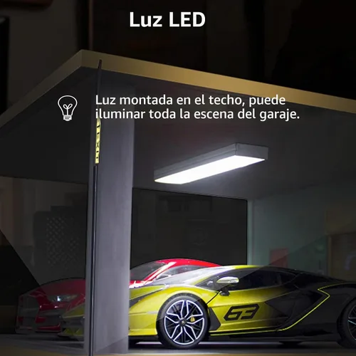 Vista 3 de [Usado] Vitrina de coche modelo a escala 1/18 – vitrina de garaje de coche 1:18 con cubierta de acrílico transparente e iluminación LED