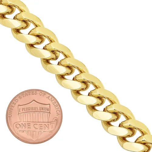 Vista 3 de The Bling Factory 4mm-14mm 14k Yellow Gold Plated Flat Cuban Link Curb Chain Necklace