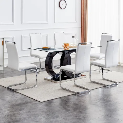 Vista 10 de Ebullient - Juego de mesa de comedor de vidrio para 4, set de mesa y sillas de 5 piezas, tapa de vidrio templado, juego de cena moderno con 4 sillas