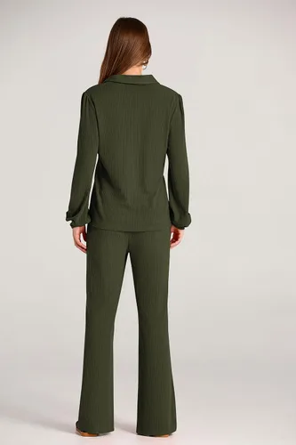Vista 9 de PRETTYGARDEN Conjunto de dos piezas de ropa de otoño para mujer, manga larga, solapa, cuello en V, blusas, pantalones de pierna ancha, chándal