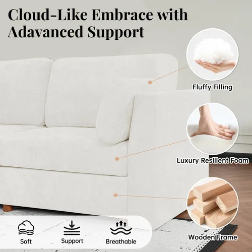 Vista 5 de CUGOAO Sofá biplaza extragrande de 83.5 pulgadas, sofás para sala de estar, sofá nube de felpilla de asiento profundo, sofá modular seccional, funda