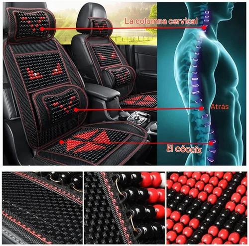 Vista 3 de Funda de asiento de automóvil con cuentas de madera con soporte lumbar, juego de cojín de malla ventilada transpirable para automóviles, furgonetas