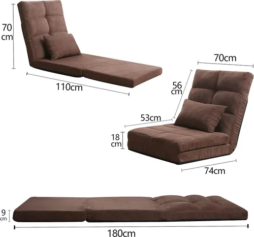 Vista 2 de Anwick Sofá cama y colchón plegable ajustable de 5 posiciones con 1 almohada para dormitorio, sala de estar, balcón