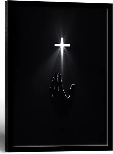 Vista 9 de Arte de pared cristiano enmarcado, póster de fe de redención, cruz y manos, impresión en lienzo en blanco y negro, pintura religiosa, imagen