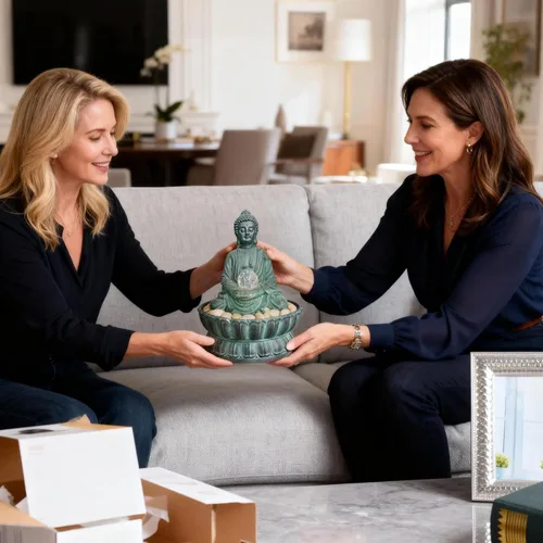 Vista 7 de Fuente de mesa interior Buda exquisita estatua de meditación sentada, fuente de agua de escritorio, fuente zen decorativa con bola rodante