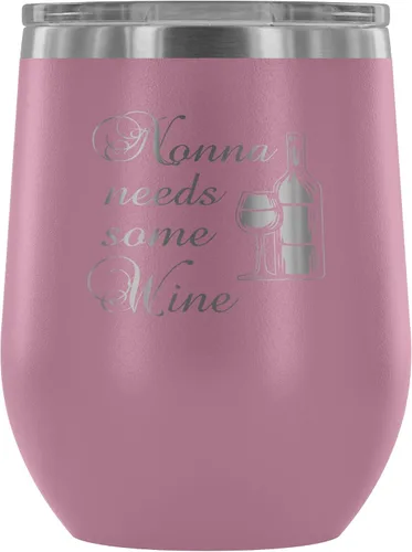 Vista 2 de Nonna Needs Some Wine - Vaso de vino aislado con tapa, vaso de vino de acero inoxidable sin tallo de 12 onzas, taza de viaje aislada al vacío