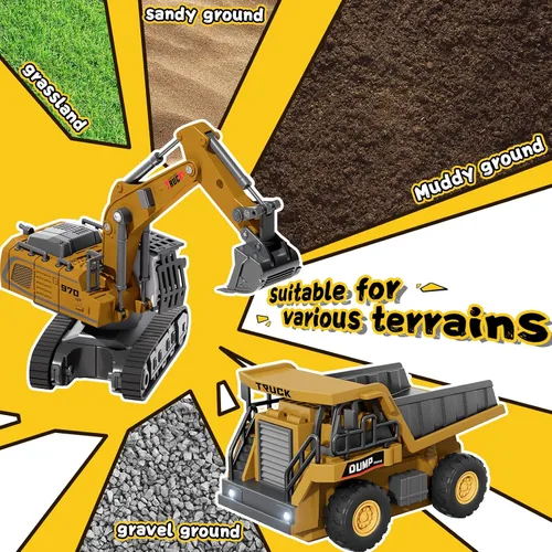 Vista 7 de 2 PCS Mini RC Vehículos de Construcción Juguete 1:64 Excavadora y Camión Excavadora y camión volquete
