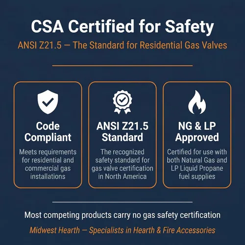 Vista 5 de Midwest Hearth Kit de válvula de gas para fogata NPT de 1/2 pulgada Válvula de bola de latón macizo certificada por CSA, brida cromada y llave