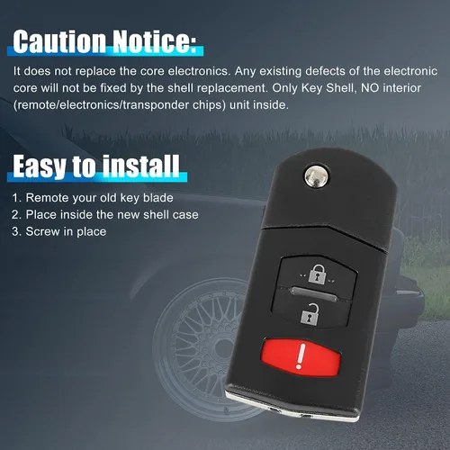 Vista 6 de X AUTOHAUX Nuevo reemplazo del coche llavero remoto llavero Shell caso BGBX1T478 para Mazda 2 3 5 Cx-7 Cx-9 3 teclas botón negro