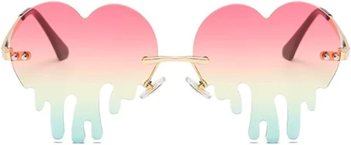 Vista 2 de Lentes de sol de corazón derretido para hombres y mujeres, sin montura, irregulares, para fiesta única, lentes de sol de metal para baile