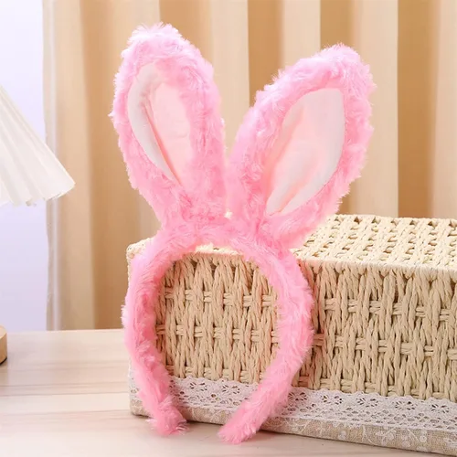 Vista 2 de JOYVIP Diadema de orejas de conejo de Pascua con orejas de conejo de peluche para fiesta de cosplay